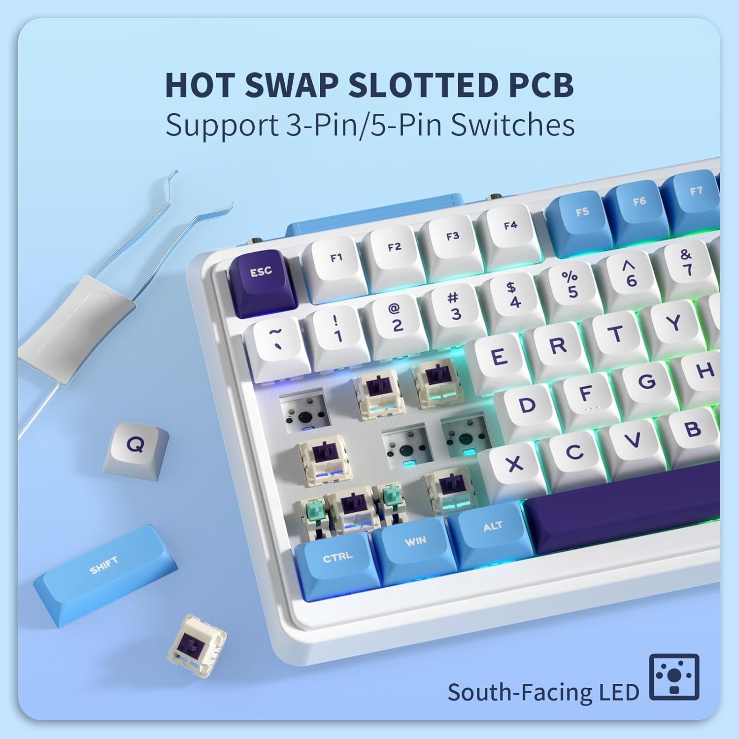 KZZI K75 Lite Wireless Mechanical 75% Gasket Mount RGB 3-Mode Hot Swappable 82 Keys Gaming Keyboard, Grand Sea
