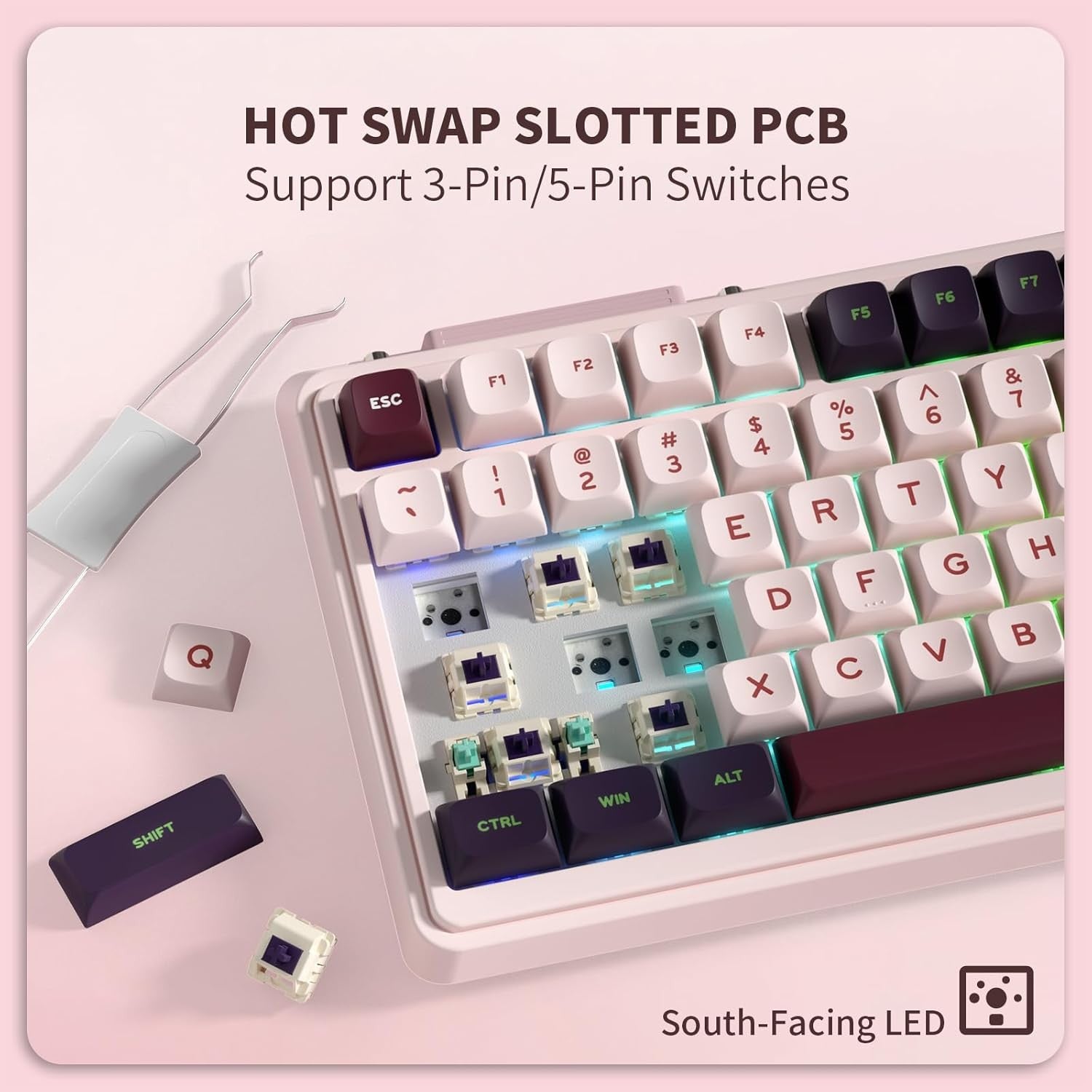 KZZI K75 Lite Wireless Wired Mechanical RGB Gaming Hot Swappable 3-Mode Keyboard Creamy Linear Switches, Compact 82 Keys