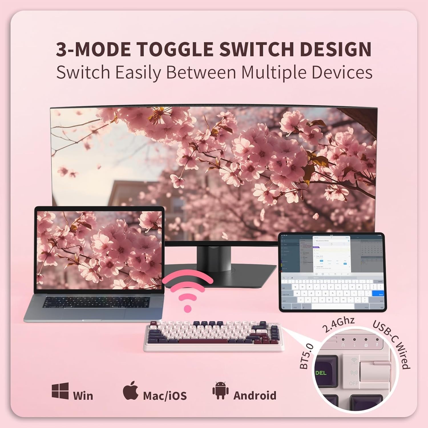 KZZI K75 Lite Wireless Wired Mechanical RGB Gaming Hot Swappable 3-Mode Keyboard Creamy Linear Switches, Compact 82 Keys