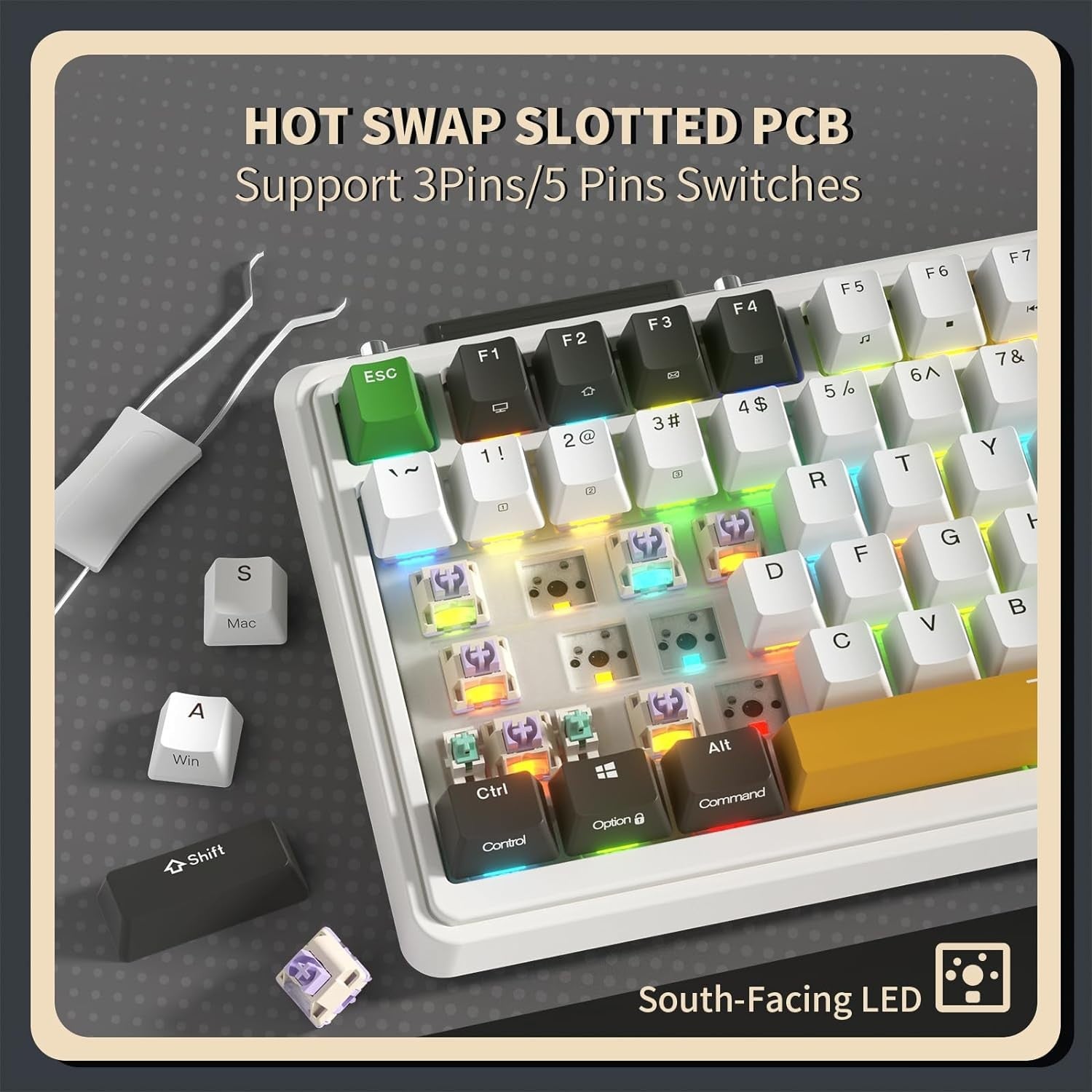 KZZI K75 PRO RGB 75% Wireless Gasket Mechanical Custom Tactile Switches BT5.0/2.4G/USB-C 82 Keys Hot Swappable Gaming Keyboard, Black White