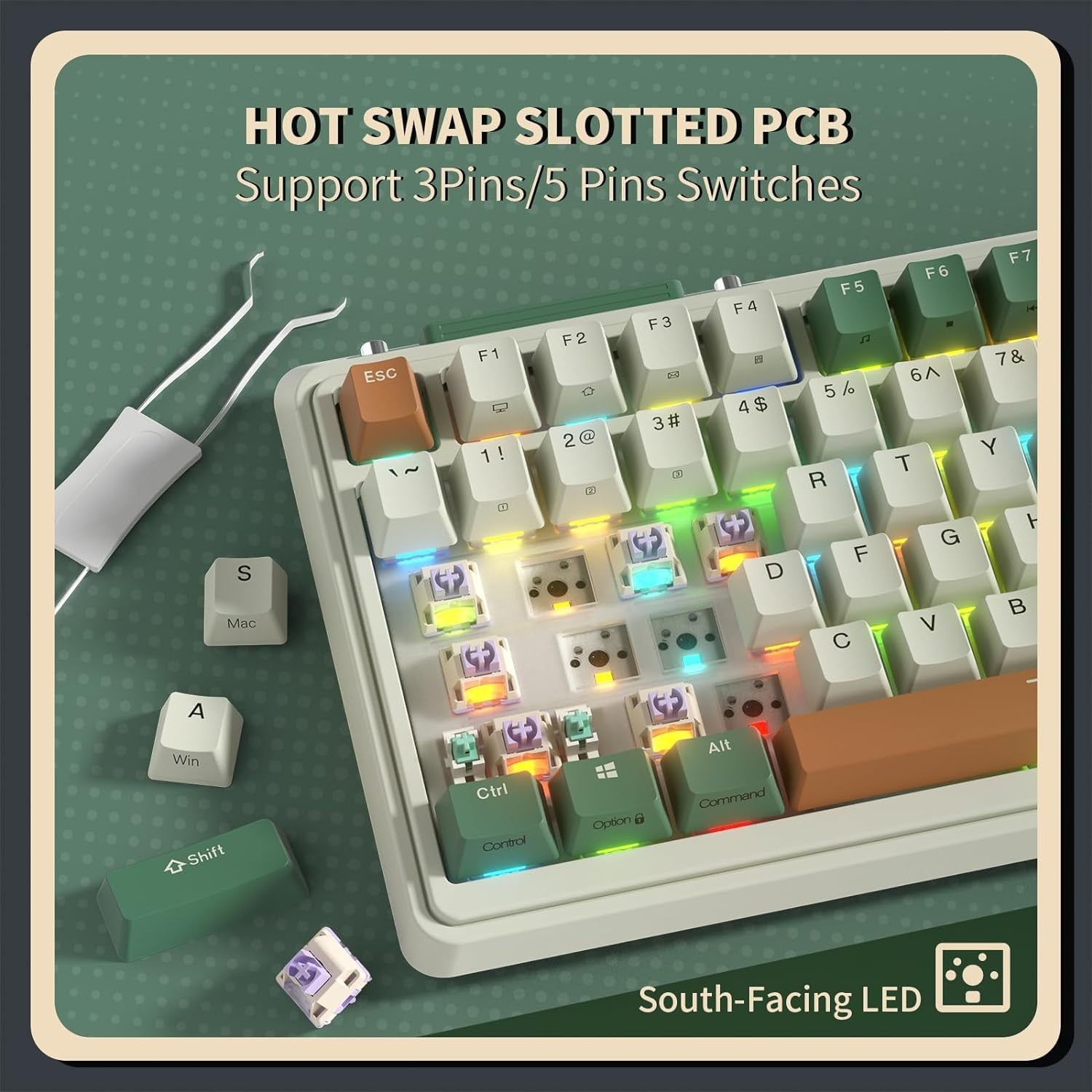 KZZI K75 PRO RGB 75% Wireless Gasket Mechanical Triple Mode BT 5.0/2.4G/USB-C 82 Keys Hot Swappable Gaming Keyboard Custom Tactile Switches, Green