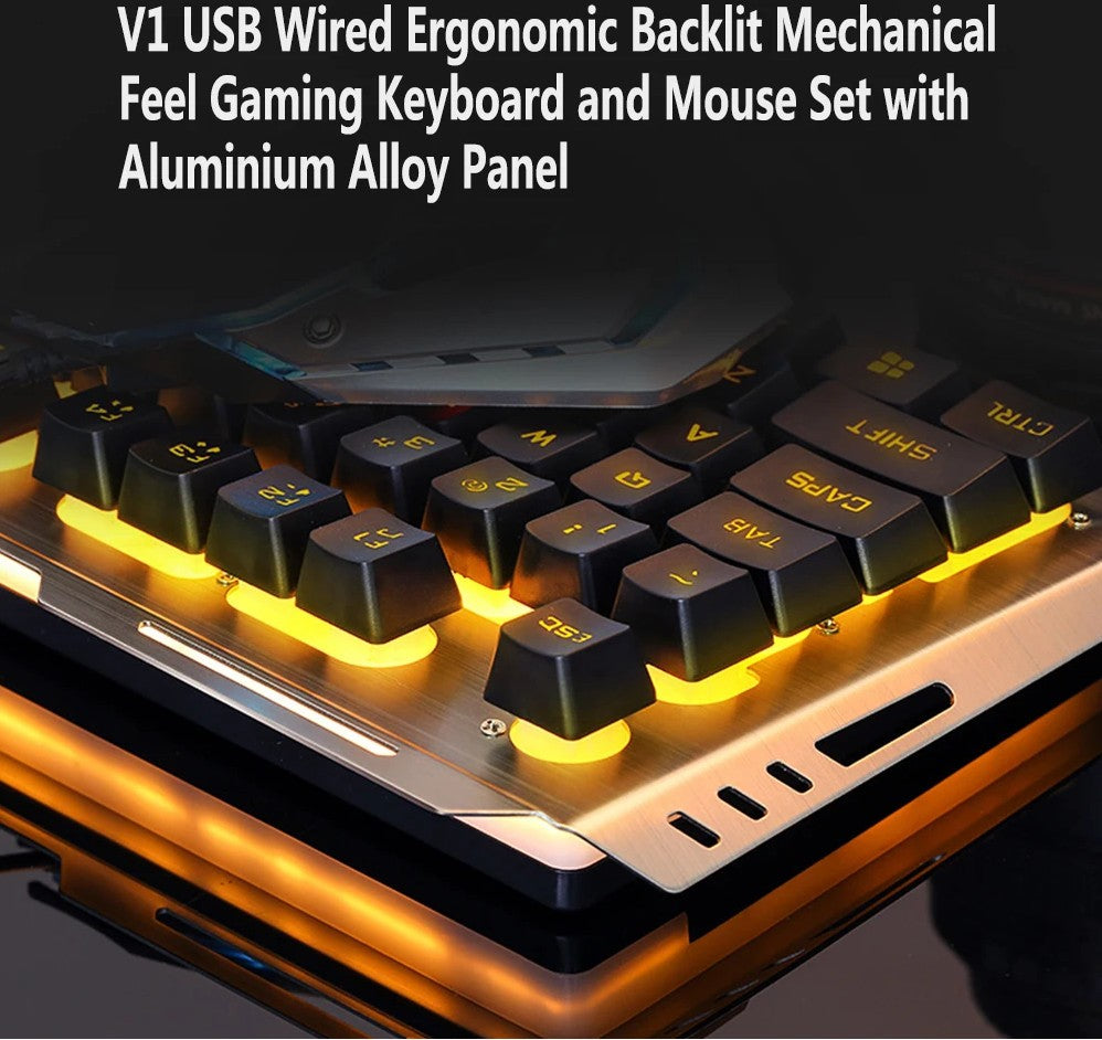 Gaming Keyboard and Mouse Combo Wired Keyboard and Mouse Set 104 Keys Waterproof Durable Metal Frame Adjustable Brightness Breathing Backlight