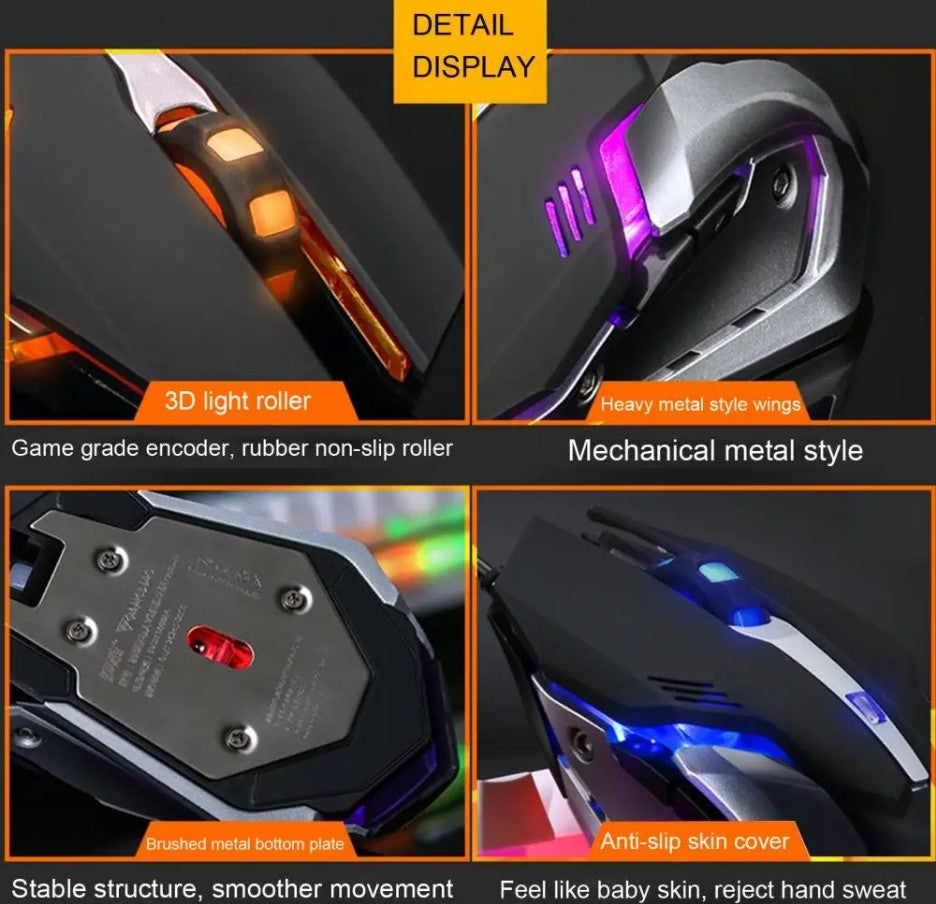 Gaming Keyboard and Mouse Combo Wired Keyboard and Mouse Set 104 Keys Waterproof Durable Metal Frame Adjustable Brightness Breathing Backlight