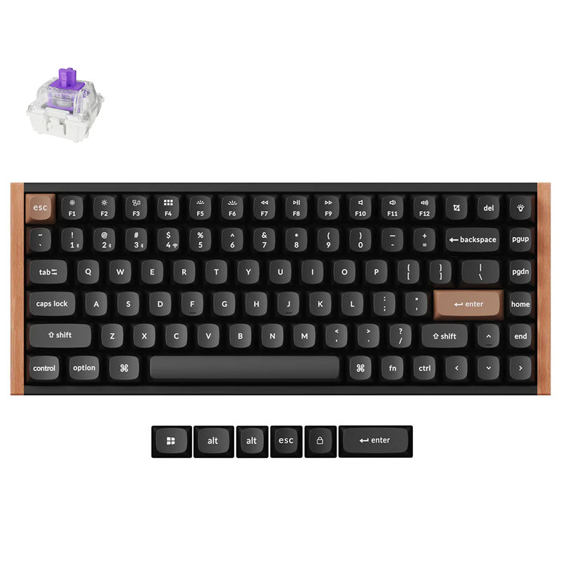 Keychron K2 HE 75% QMK Wireless Magnetic Keyboard Side Wood Frame Edition Nebula Switch - Black