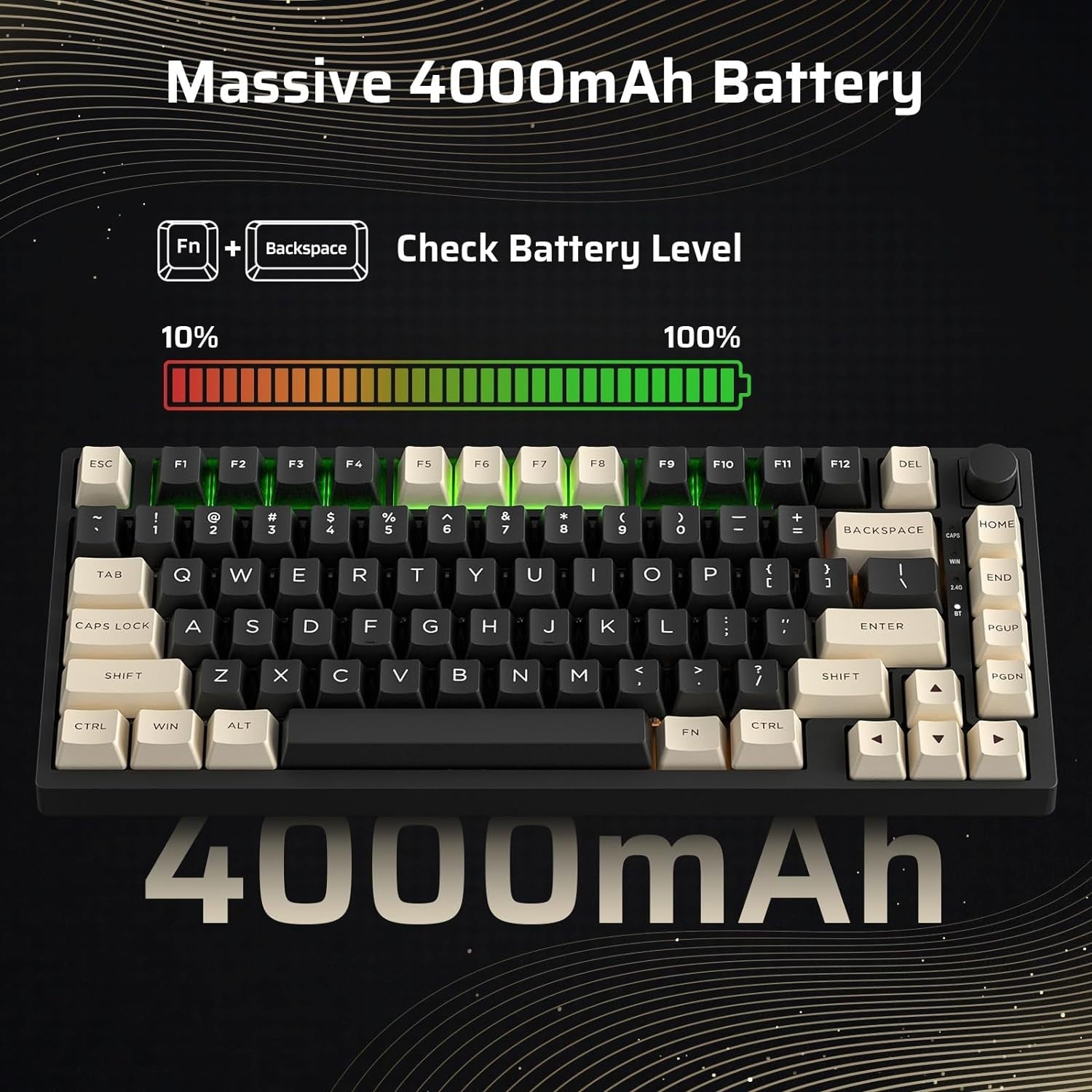 LTC Nimbleback NB831 Wireless 75% 3 Mode BT5.0/2.4Ghz/USB-C Wired 81 Keys RGB PBT Keycaps Hot Swappable Mechanical Keyboard, Cookie Black