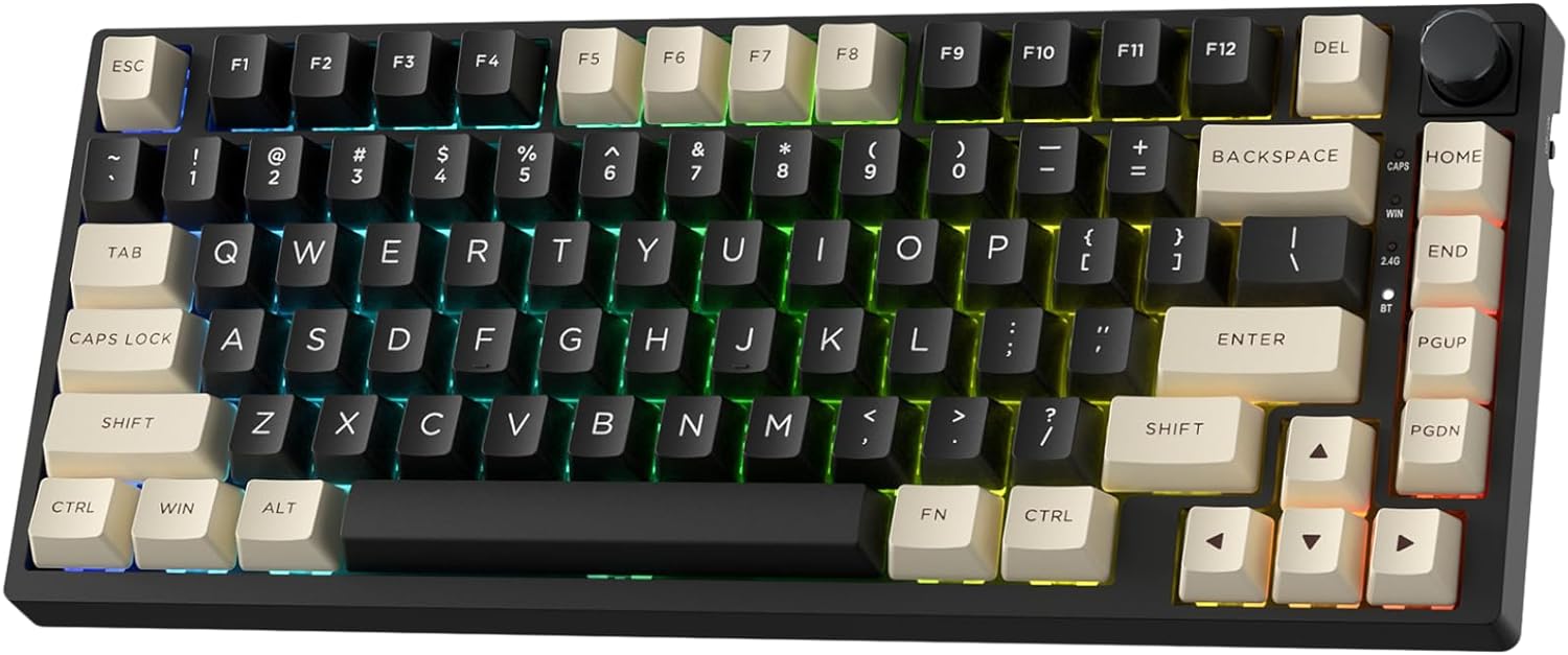 LTC Nimbleback NB831 Wireless 75% 3 Mode BT5.0/2.4Ghz/USB-C Wired 81 Keys RGB PBT Keycaps Hot Swappable Mechanical Keyboard, Cookie Black