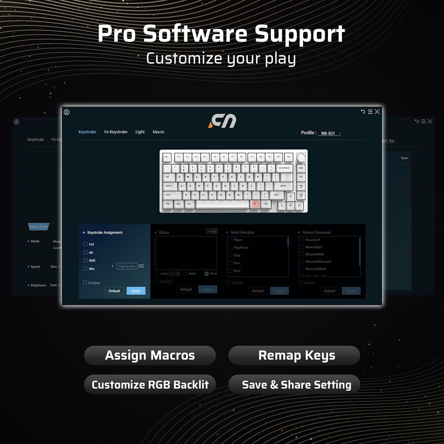LTC Nimbleback NB831 Wireless 75% 3 Mode BT5.0/2.4Ghz/USB-C Wired 81 Keys RGB PBT Keycaps Hot Swappable Mechanical Keyboard, Mecha Blue