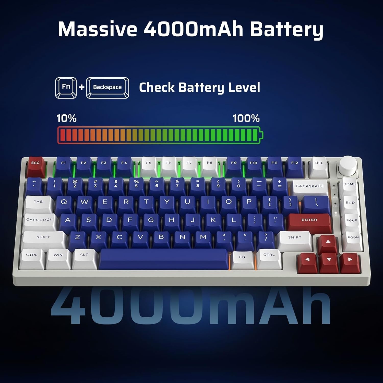 LTC Nimbleback NB831 Wireless 75% 3 Mode BT5.0/2.4Ghz/USB-C Wired 81 Keys RGB PBT Keycaps Hot Swappable Mechanical Keyboard, Mecha Blue