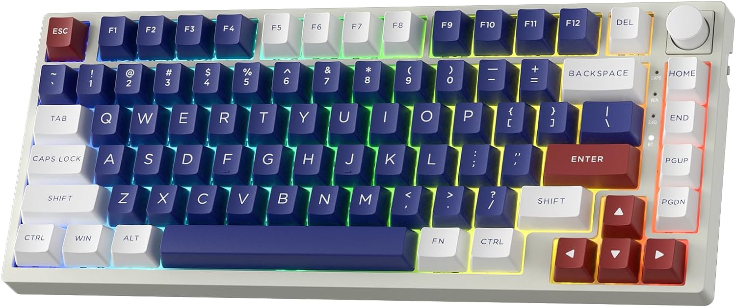 LTC Nimbleback NB831 Wireless 75% 3 Mode BT5.0/2.4Ghz/USB-C Wired 81 Keys RGB PBT Keycaps Hot Swappable Mechanical Keyboard, Mecha Blue