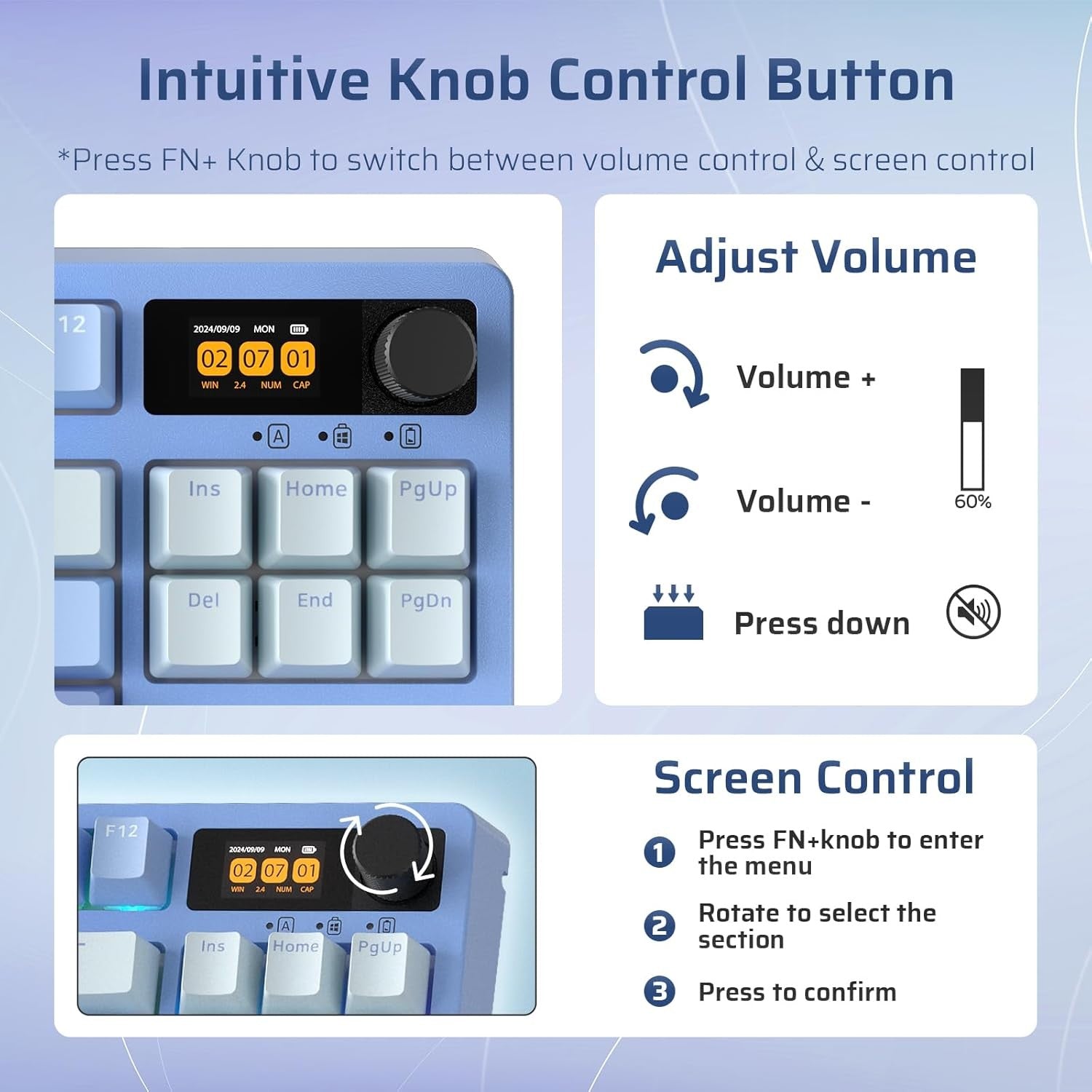 LTC Nimbleback NB841 PRO 75% Wireless 2.4G/ BT/USB-C Wired RGB 84 Keys Gaming Mechanical 3-Layer Dampener, Hot Swap PCB Keyboard Lake Blue Switches, B