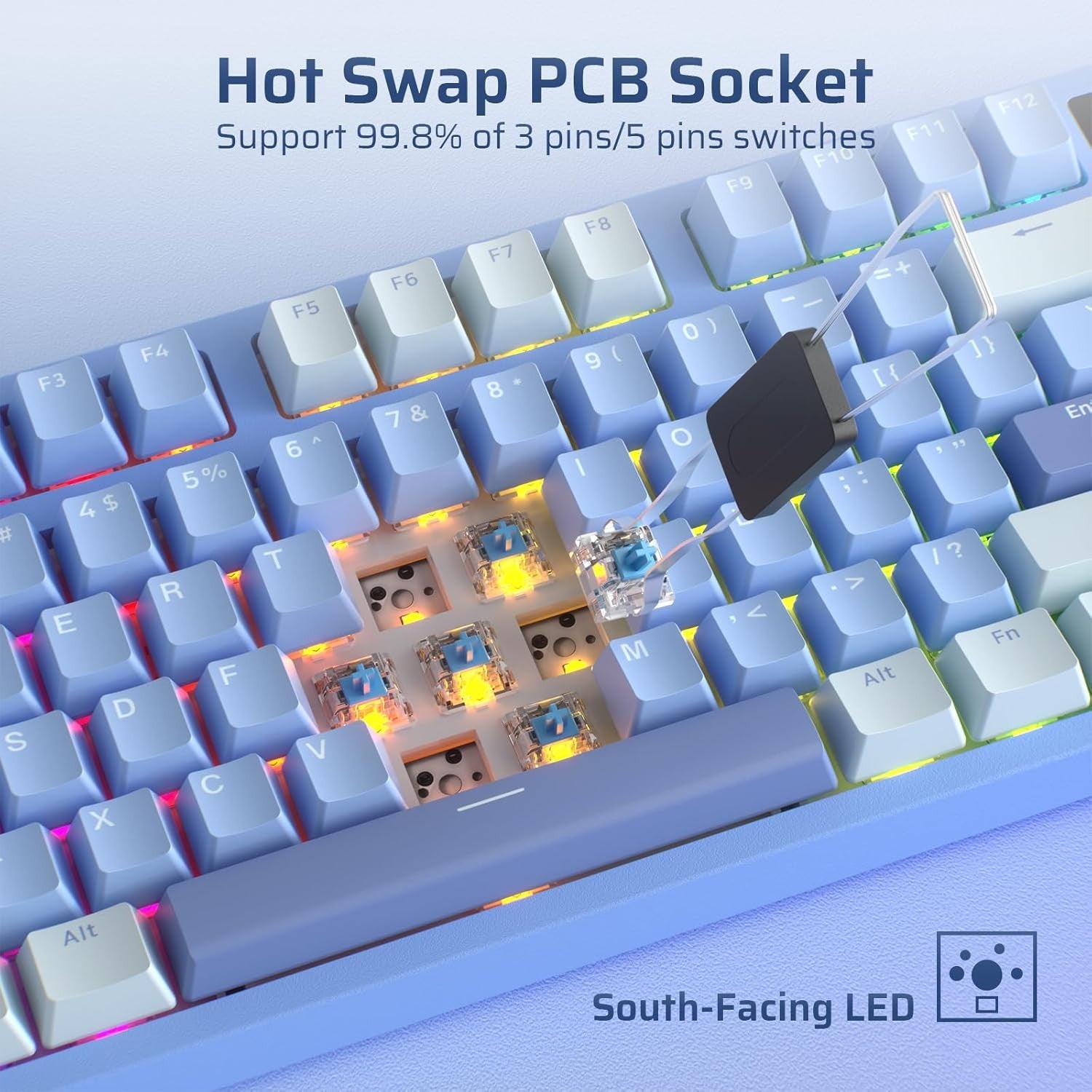 LTC Nimbleback NB841 PRO 75% Wireless 2.4G/ BT/USB-C Wired RGB 84 Keys Gaming Mechanical 3-Layer Dampener, Hot Swap PCB Keyboard Lake Blue Switches, B