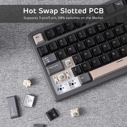 RK ROYAL KLUDGE M75 Mechanical Keyboard, RGB, 2.4Ghz/BT/Wired, Customized Switches, Black, Mixed Color