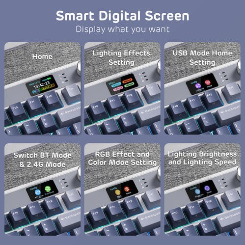 RK ROYAL KLUDGE M87 Mechanical Keyboard, RGB, 2.4Ghz/BT/Wired, Customized Switches, Blue, Mixed Color