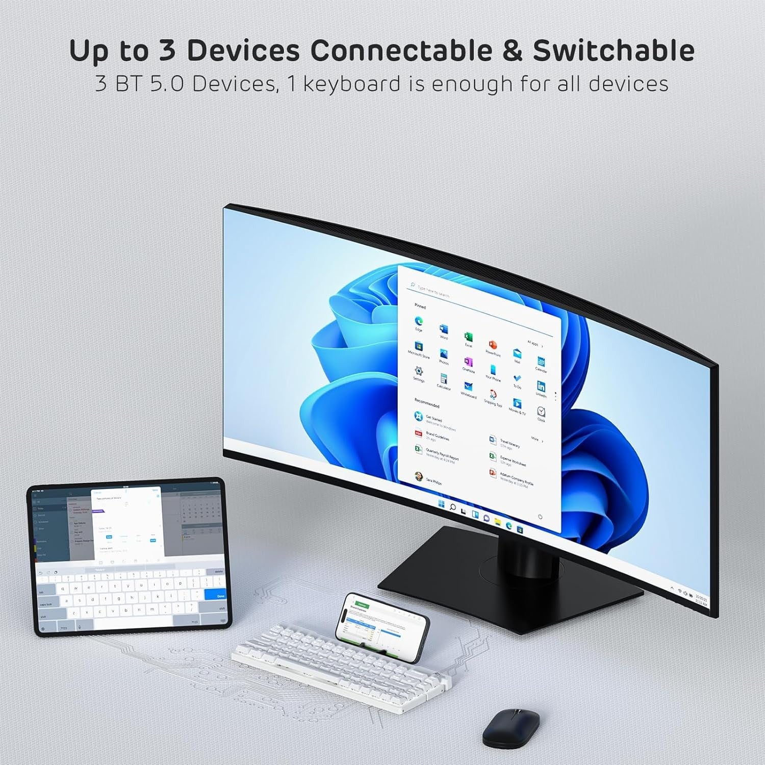 RK ROYAL KLUDGE Mechanical Keyboard F68, White Light, BT/Wired, Brown Switches, White