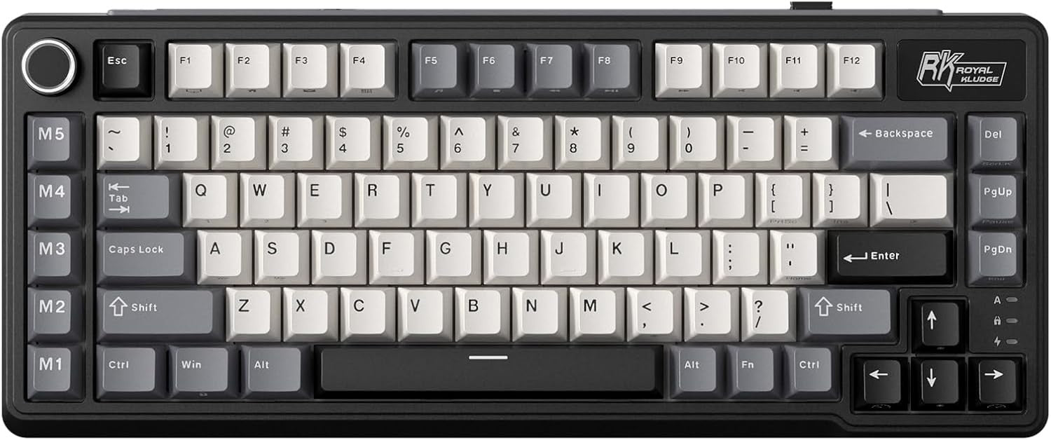 RK ROYAL KLUDGE Mechanical Keyboard L75, RGB, 2.4Ghz/BT/Wired, Cream Switch, Knight Black