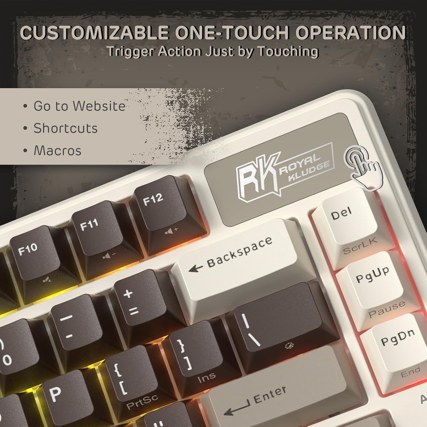 RK ROYAL KLUDGE Mechanical Keyboard L75, RGB, 2.4Ghz/BT/Wired, Cream Switch, Mocha Gray