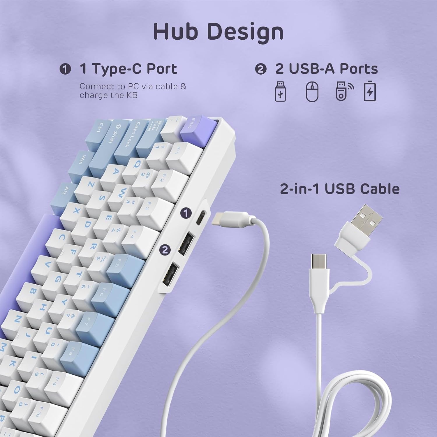 RK ROYAL KLUDGE Mechanical Keyboard RK96, RGB, 2.4Ghz/BT/Wired, Spring Rain Switches, White, Mixed Color