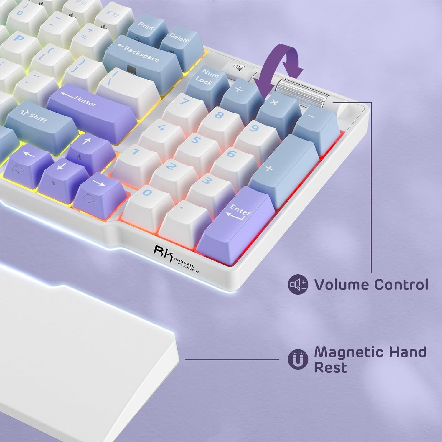 RK ROYAL KLUDGE Mechanical Keyboard RK96, RGB, 2.4Ghz/BT/Wired, Spring Rain Switches, White, Mixed Color