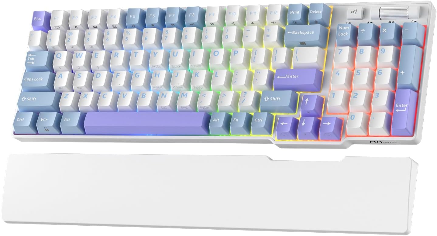 RK ROYAL KLUDGE Mechanical Keyboard RK96, RGB, 2.4Ghz/BT/Wired, Spring Rain Switches, White, Mixed Color