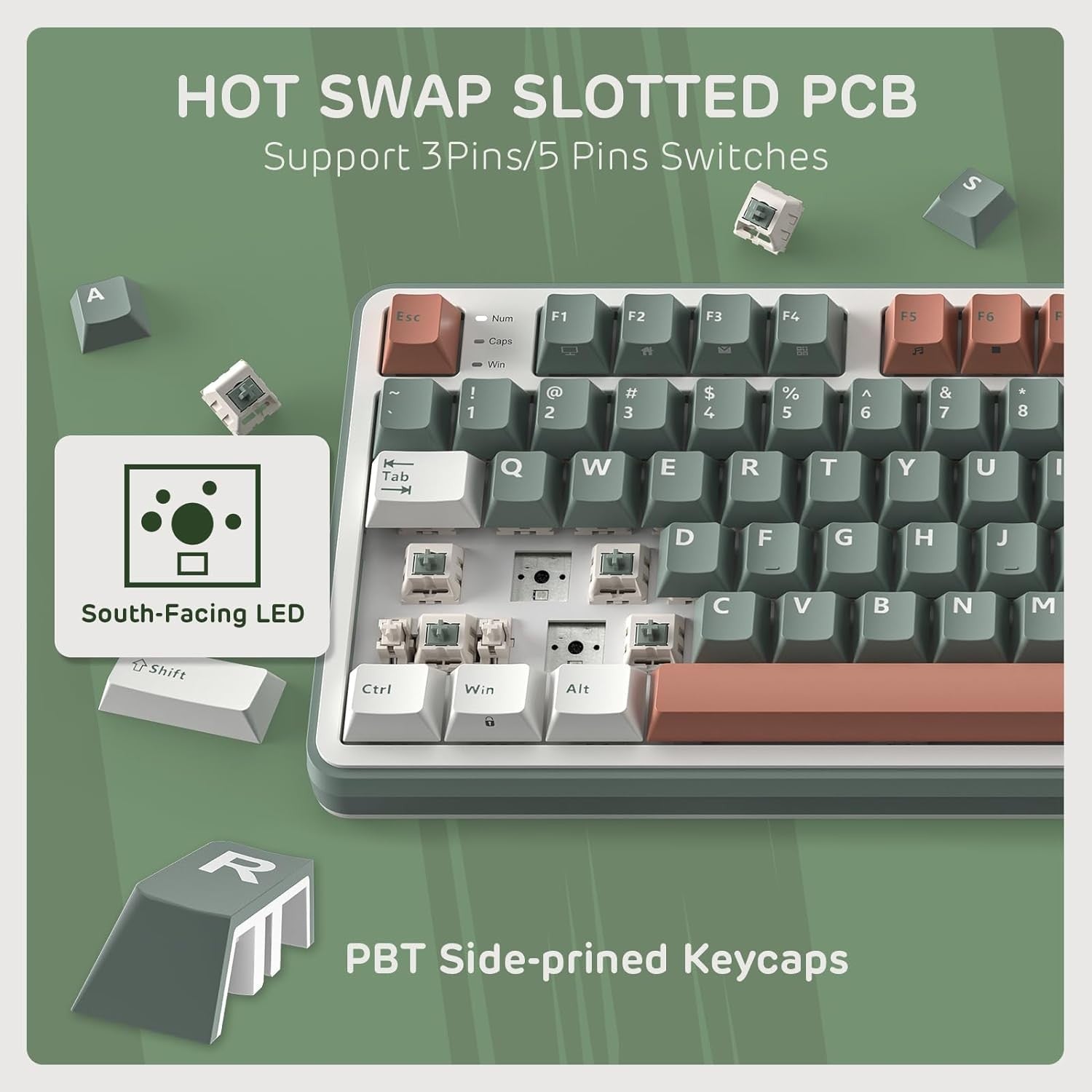 RK ROYAL KLUDGE Mechanical Keyboard S98, RGB, 2.4Ghz/BT/Wired, Spring Rain Switches, Green, Mixed Color