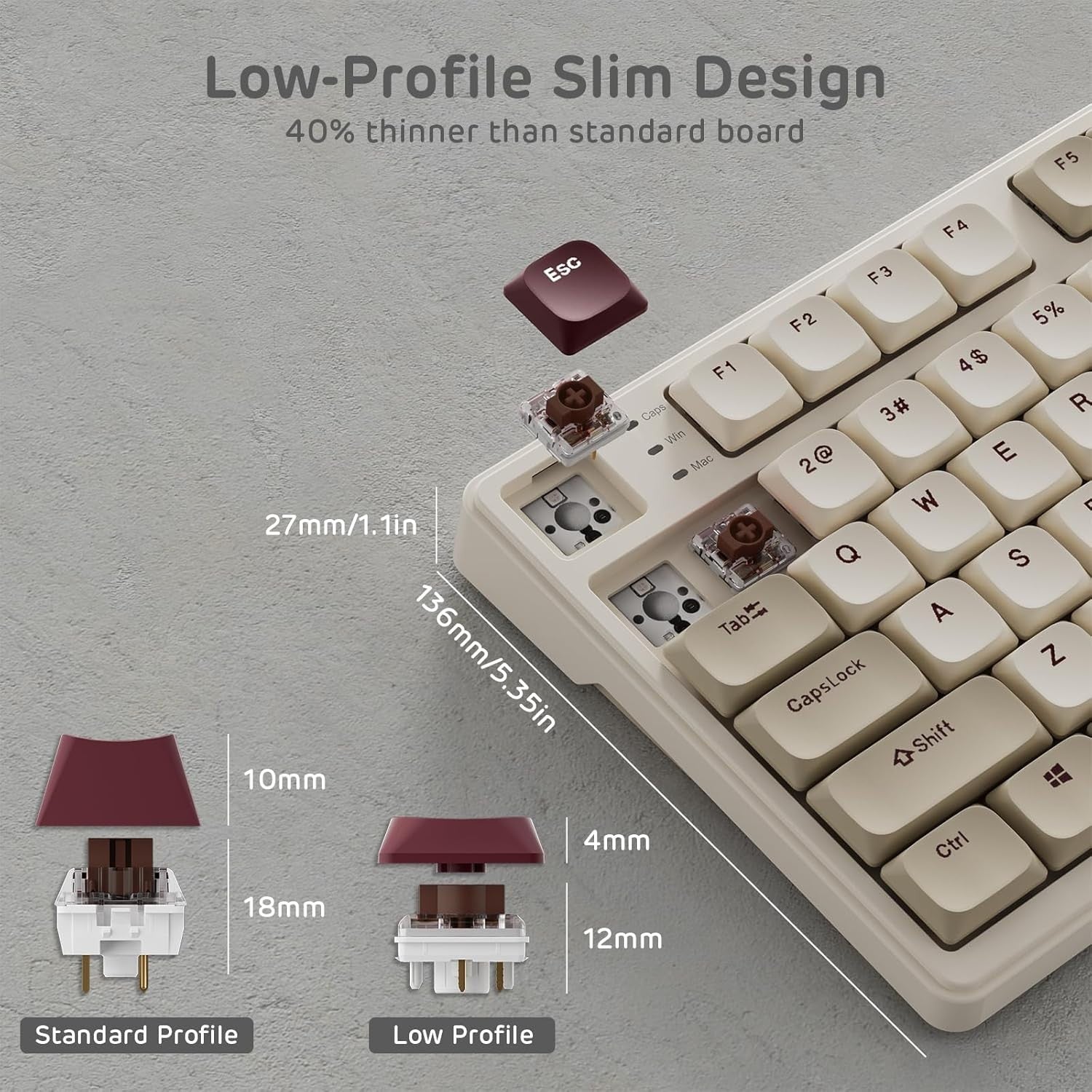 RK ROYAL KLUDGE N80 Low Profile Wireless Mechanical Smart Display Screen & Knob 75% Top Mount 3-Modes Keyboard, Tactile Brown Switch