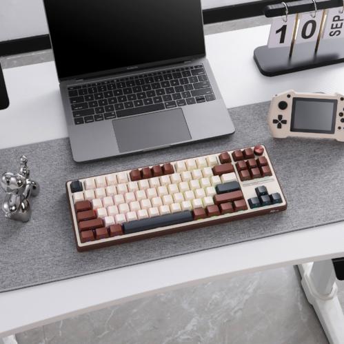 RK ROYAL KLUDGE R87Pro Mechanical Keyboard, RGB, 2.4Ghz/BT/Wired, Customized Switches, White&Brown, Mixed Color