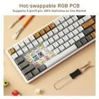 RK ROYAL KLUDGE RK84 RGB Limited Ed, 75% Triple Mode BT5.0/2.4G/USB-C Hot Swappable Mechanical Keyboard, RK Yellow Switch, Macchiato White