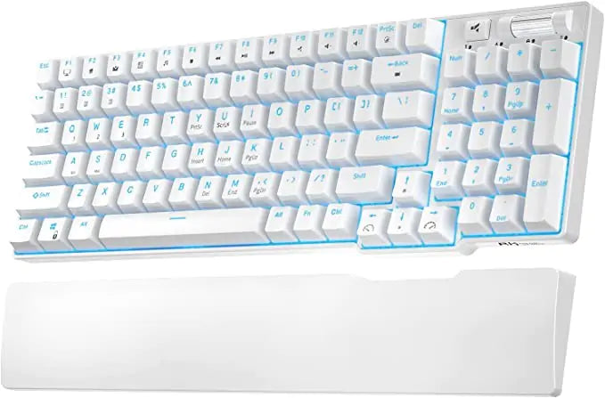 RK ROYAL KLUDGE RK96 90% 96 Keys BT5.0/2.4G/USB-C Hot Swappable Wireless Mechanical Keyboard with Magnetic Wrist Rest, Blue Backlight (Blue Switch)