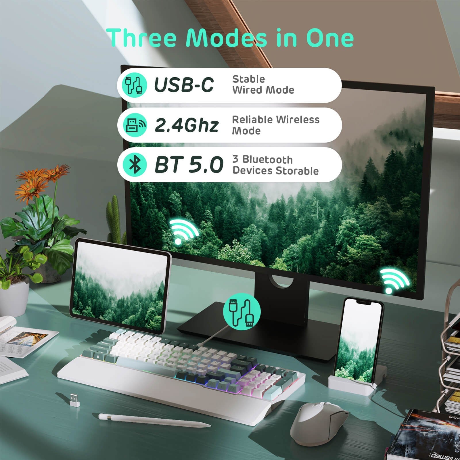 RK ROYAL KLUDGE RK96 RGB Limited Ed, 90% 96 Keys Wireless Triple Mode Bluetooth 5.0/2.4G/USB-C Hot Swappable Mechanical Keyboard, Camp Green