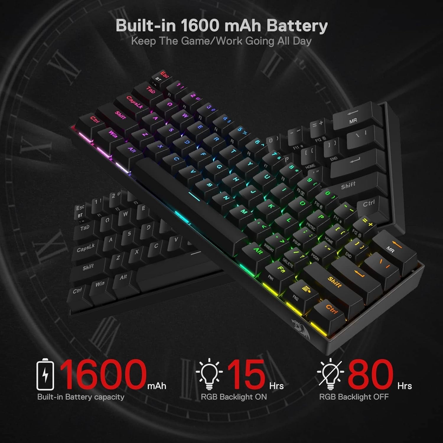 Redragon K530 Pro Draconic 60% Wireless RGB Gaming Mechanical Keyboard Hot-Swap BT/2.4Ghz/Wired 3-Mode 61 Keys Blue Switch