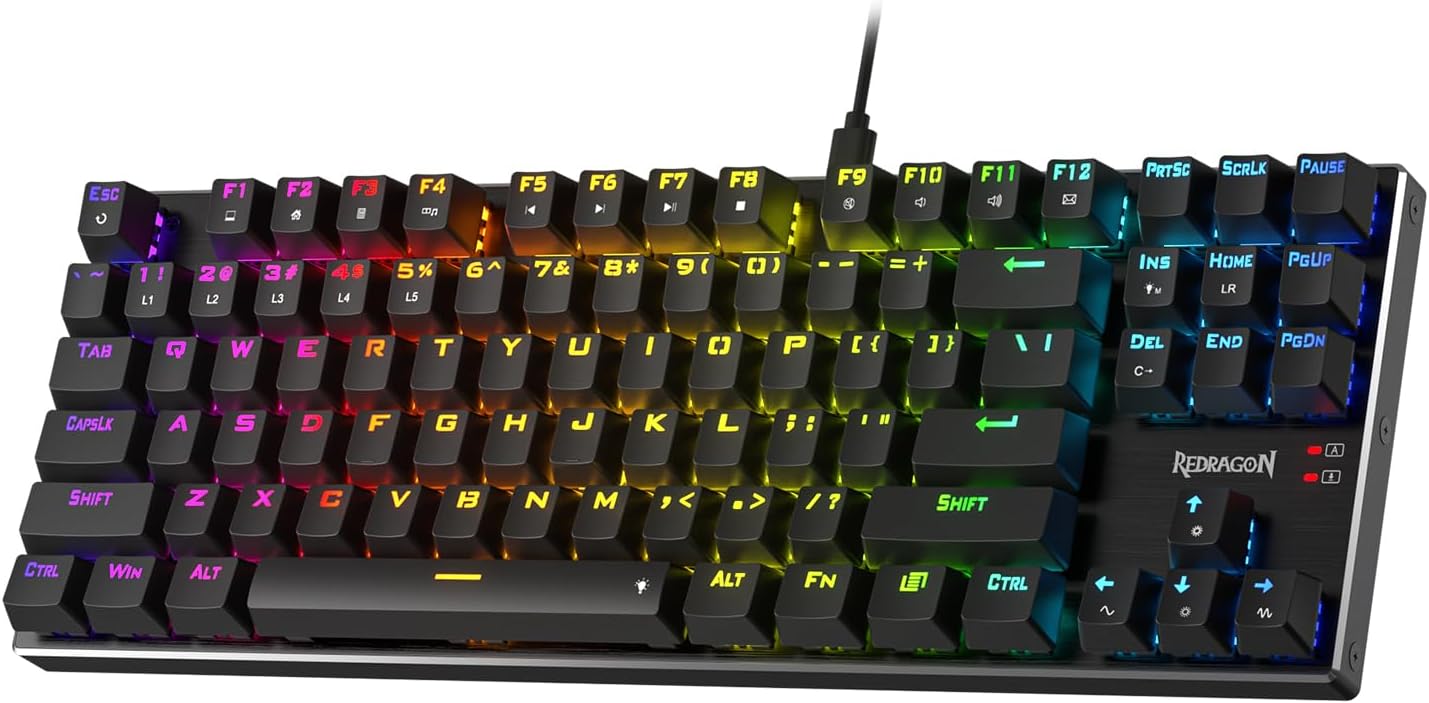 Redragon K556 TKL RGB Wired Gaming Mechanical Keyboard 80% 87 Keys Upgraded Hot-Swap Socket and Noise Absorbing Foams Red Switch