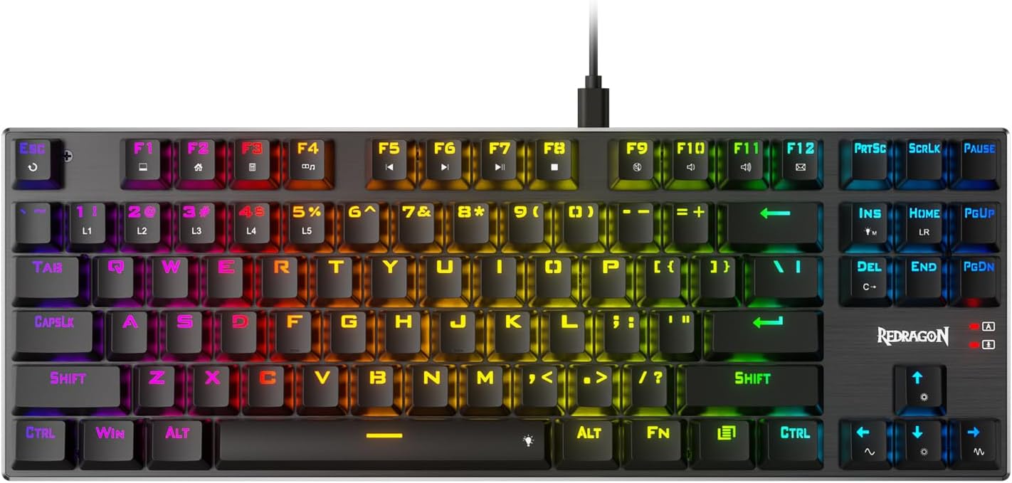 Redragon K556 TKL RGB Wired Gaming Mechanical Keyboard 80% 87 Keys Upgraded Hot-Swap Socket and Noise Absorbing Foams Red Switch