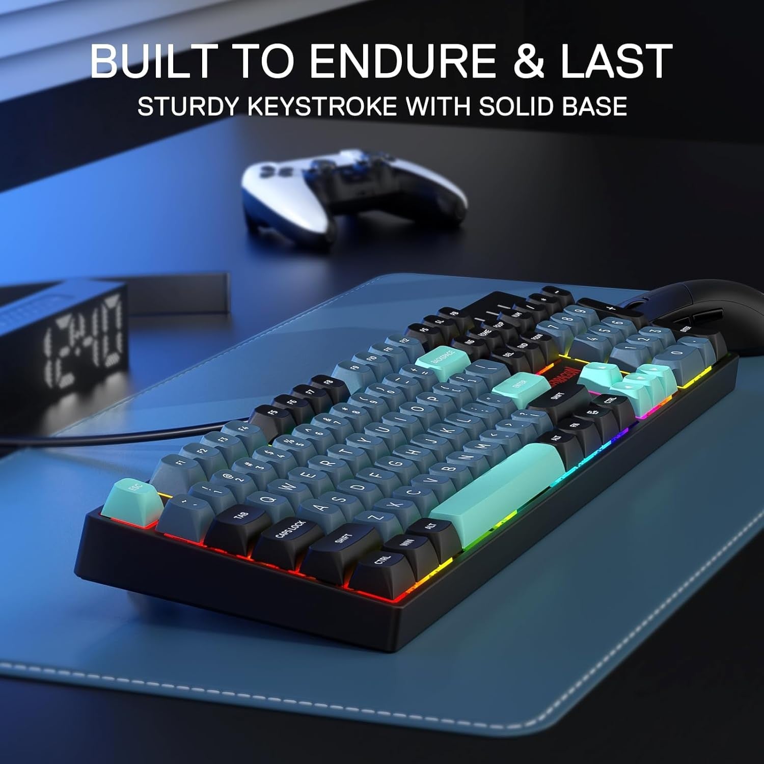 Redragon K582 SE Wired RGB Gaming 104 Keys Mechanical Mixed Color Round PBT Keycaps Dynamic 16.8M RGB Backlit Linear Red Switch Keyboard