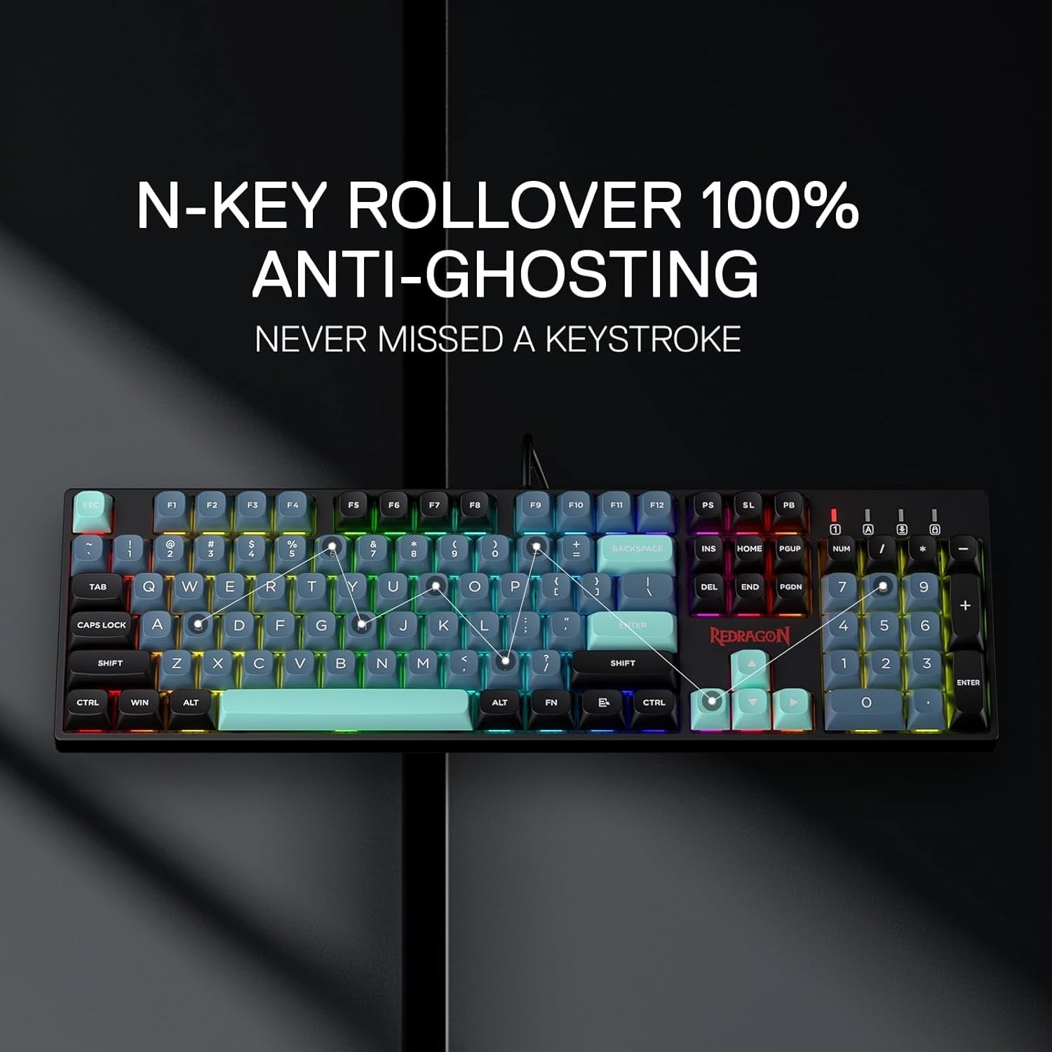 Redragon K582 SE Wired RGB Gaming 104 Keys Mechanical Mixed Color Round PBT Keycaps Dynamic 16.8M RGB Backlit Linear Red Switch Keyboard