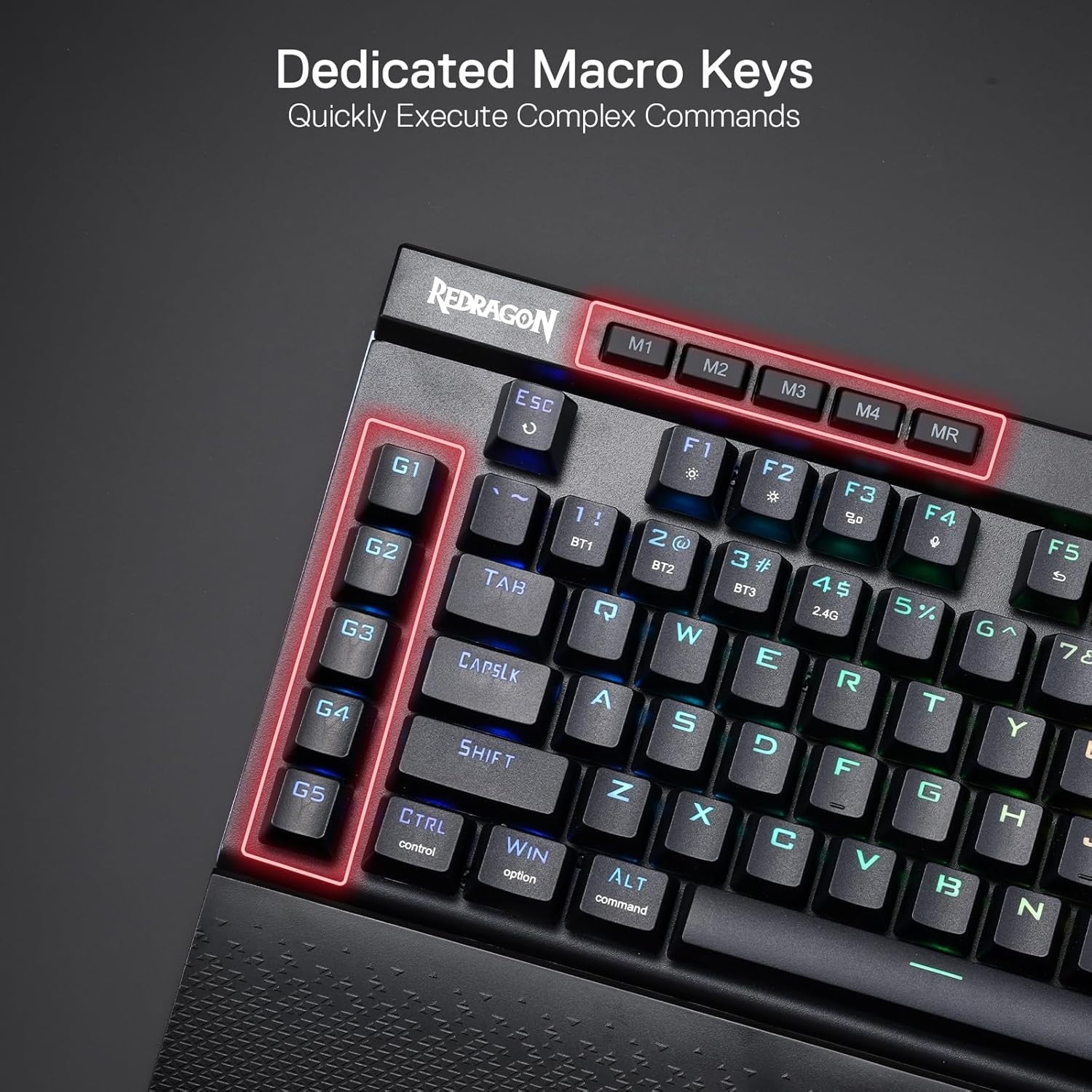 Redragon K587 PRO TKL RGB 3-Mode Wireless Mechanical 87 Keys Gaming 9 Dedicated Macro Keys Keyboard,Detachable Wrist Rest, Hot-Swap Linear Red Switche