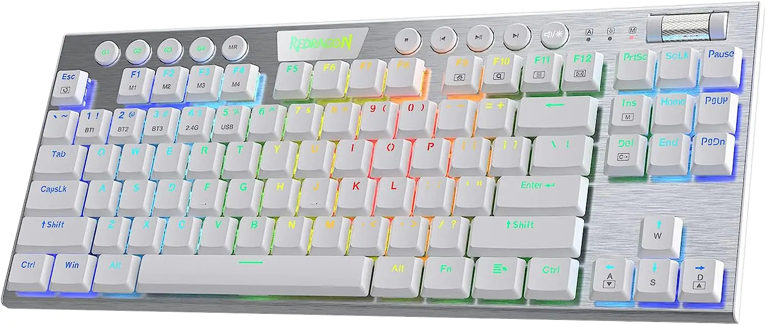 Redragon K621 Horus TKL Wireless RGB Mechanical Keyboard, 3 Modes 80% Ultra-Thin Low Profile Keyboard w/Dedicated Media Control & Tactile Brown Switch