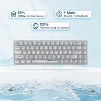 Redragon K631 PRO 65% 68 Keys 3-Mode Wireless RGB Gaming Keyboard, Full White Transparent