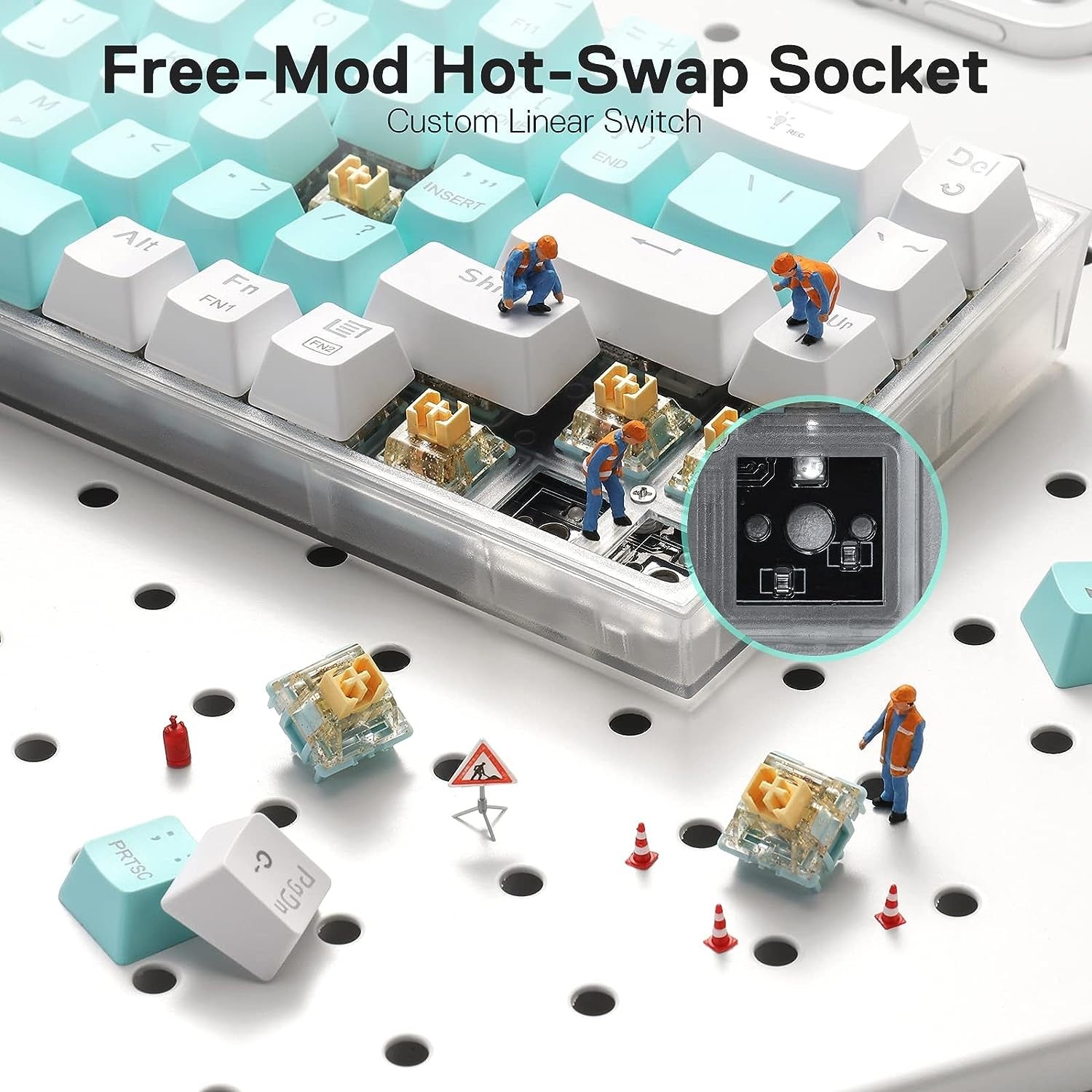 Redragon K631 PRO WT 65% 3-Mode Wireless RGB Gaming Keyboard, Custom Quiet Linear Switch