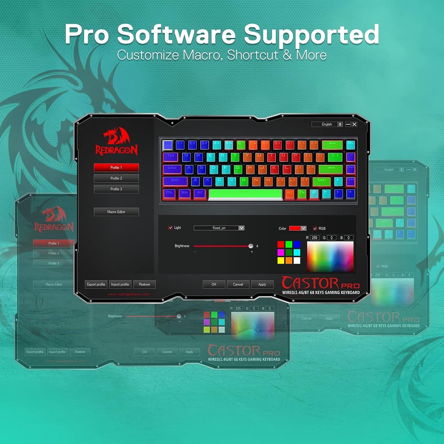 Redragon K631 PRO WT 65% 3-Mode Wireless RGB Gaming Keyboard, Custom Quiet Linear Switch