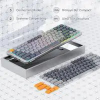 Redragon K652 75% Wireless RGB Bluetooth/2.4Ghz/Wired Tri-Mode 84 Keys Ultra-Thin Gaming Keyboard w/Aluminum Top Plate，Brown Switch