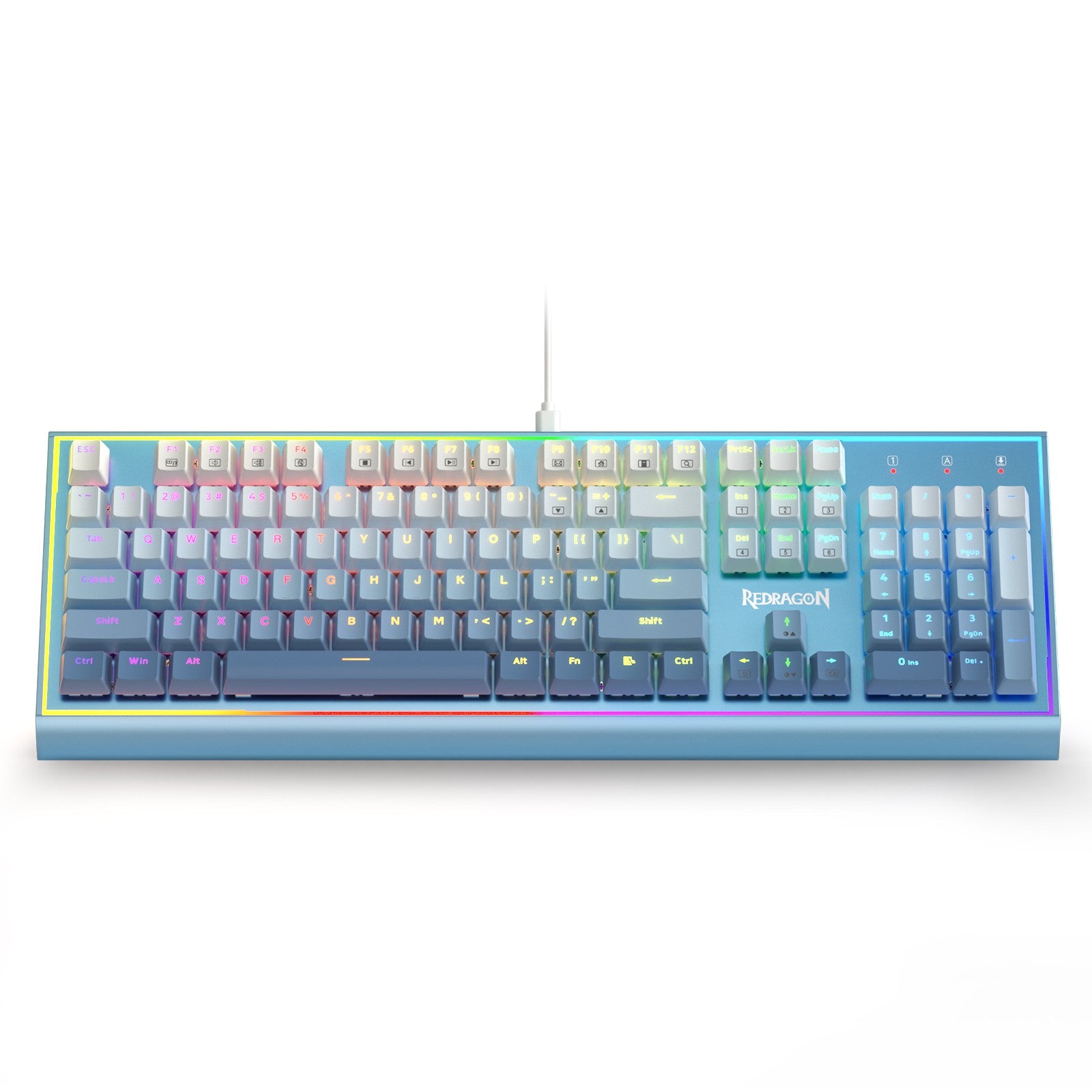 Redragon K654 RGB Gaming Keyboard, 104 Keys Wired Mechanical Keyboard, Aluminum Frame, 3.5mm Sound Absorbing Foams, Hot-swappable, Gradient Blue