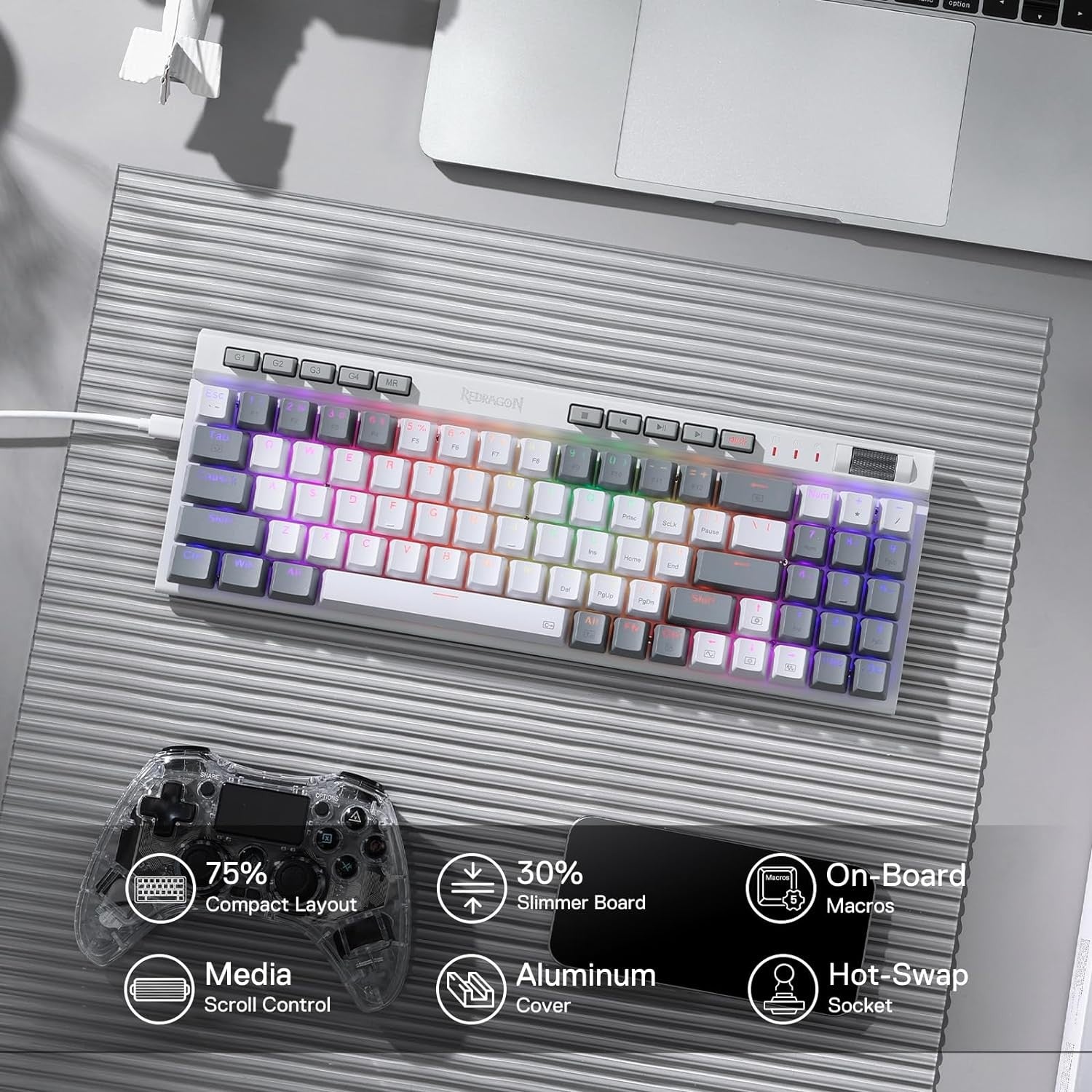 Redragon K655 75% RGB Wired Mechanical Gaming Keyboard, 78 Keys Hot-Swap Mechanical Keyboard w/Aluminum Cover Board, Upgraded Socket and Onboard Macro