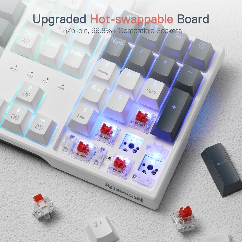Redragon K668 RGB Gaming Keyboard, 104 Keys + Extra 4 Hotkeys Wired Mechanical Keyboard w/Sound Absorbing Foams, Hot-swappable Socket, Red Switch