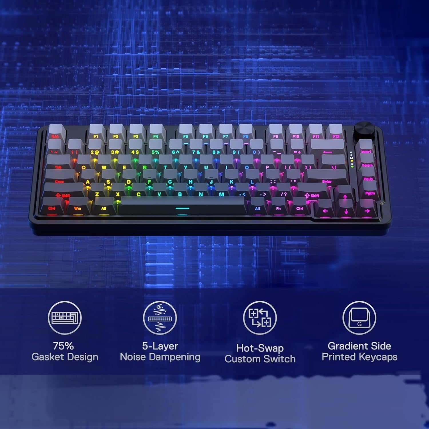Redragon K673 GB 75% Wireless Gasket RGB Gaming 3-Modes 81 Keys PBT Compact Mechanical Hot-Swap Socket 5-Layer Noise Dampening Keyboard