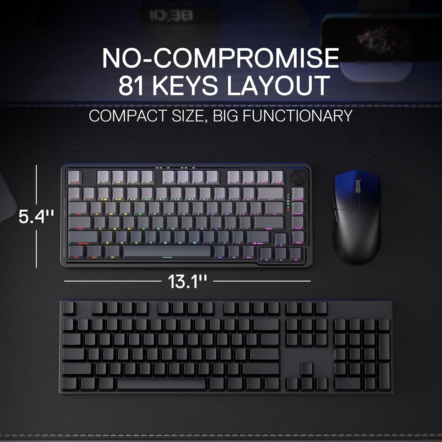 Redragon K673 GB 75% Wireless Gasket RGB Gaming 3-Modes 81 Keys PBT Compact Mechanical Hot-Swap Socket 5-Layer Noise Dampening Keyboard