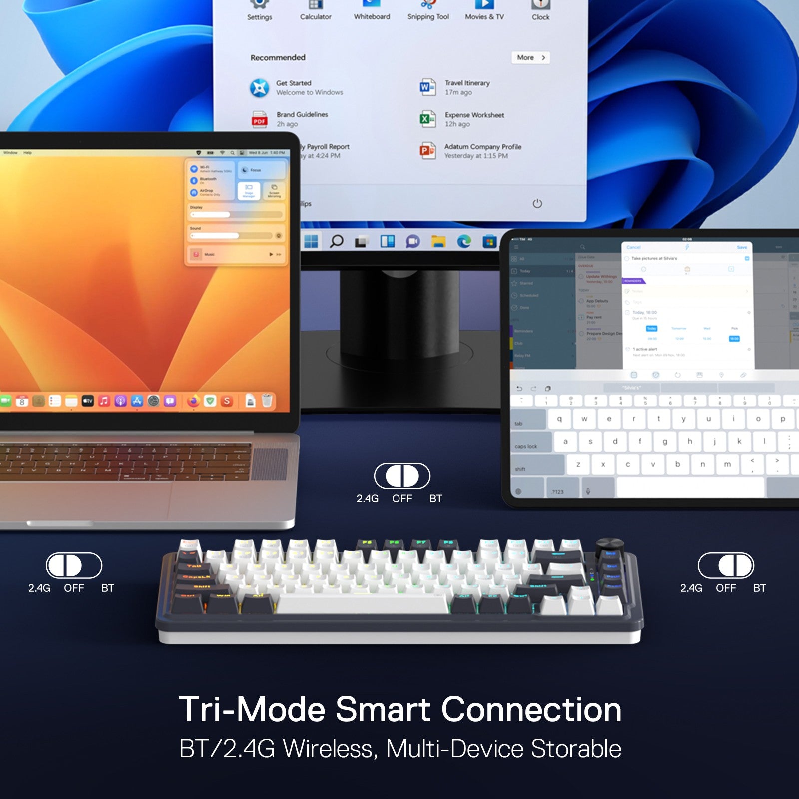 Redragon K673 PRO 75% Wireless Gasket RGB Gaming Keyboard, 3-Modes 81 Keys Mechanical Keyboard w/Hot-Swap Socket, Sound Absorbing Pads, Red Switch