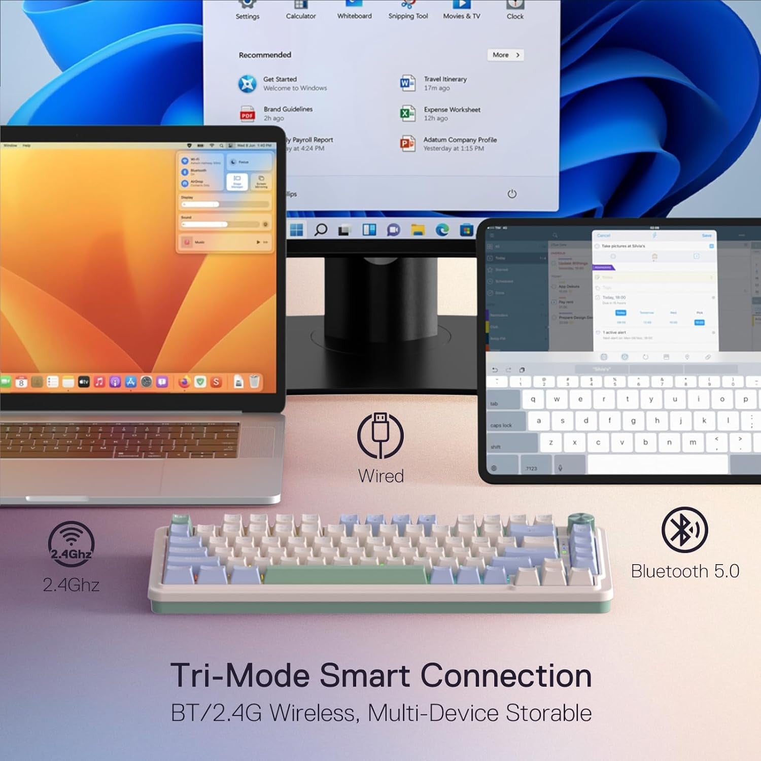 Redragon K673 PRO 75% Wireless Gasket RGB Gaming Keyboard, 3-Modes 81 Keys Mechanical Keyboard with Hot-Swap Socket, Sound Absorbing Pads, Red Switch