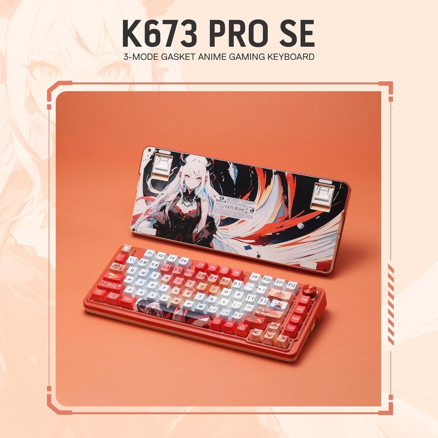 Redragon K673 PRO SE 75% 81 Keys Wireless Gasket RGB Gaming Keyboard, 3-Mode Anime Mechanical Keyboard w/Hot-Swap Socket, Custom Hi-Fi Linear Switch