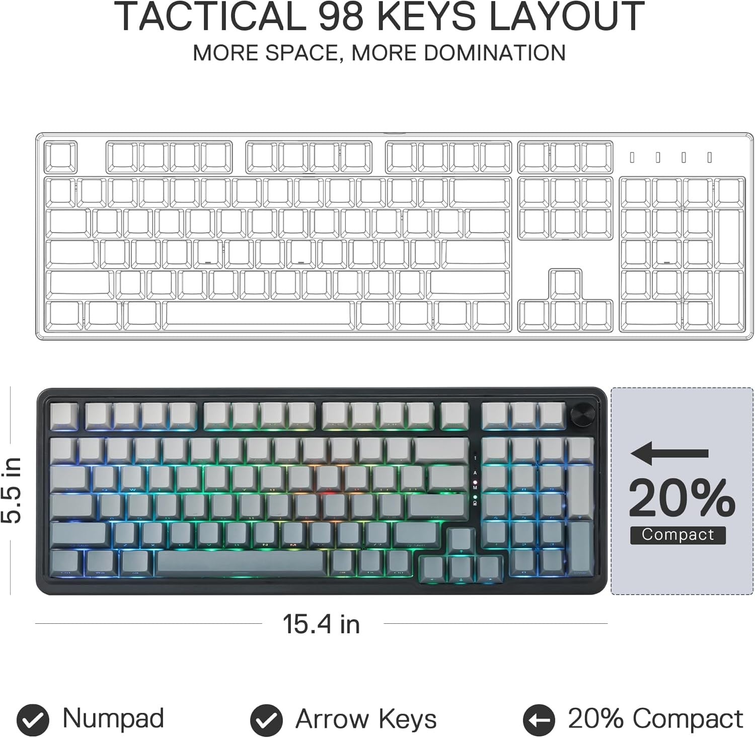 Redragon K686 PRO 98 Keys Wireless Gasket RGB Gaming 3-Mode Win/Mac Mechanical 5-Layer Noise Dampening Keyboard，Hot-Swap in Linear Red Switch, Blue Hi