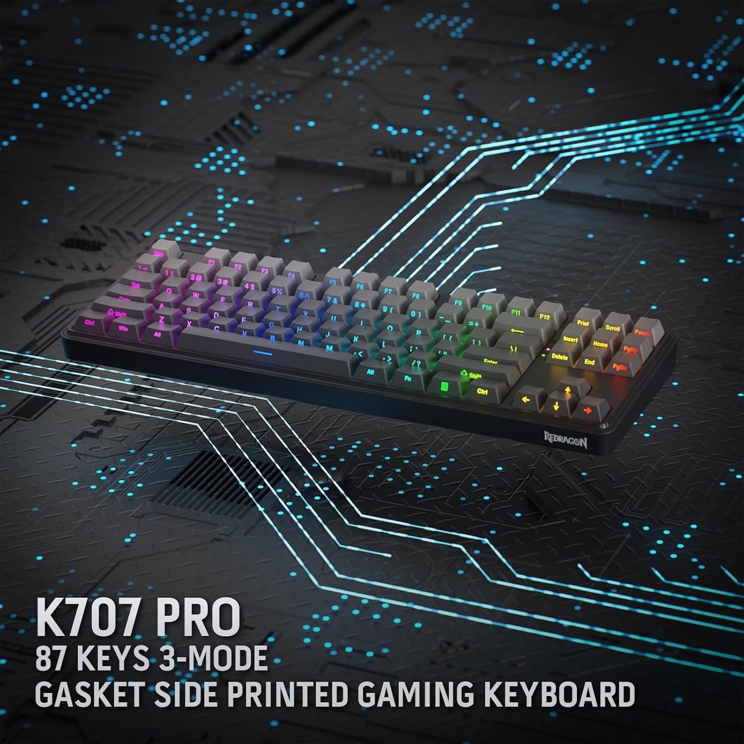 Redragon K707 PRO GB 80% Gasket RGB Gaming 3-Modes Wireless TKL Mechanical Hot-Swap 5-Layer Noise Dampening Keyboard, Mint Mambo Switch
